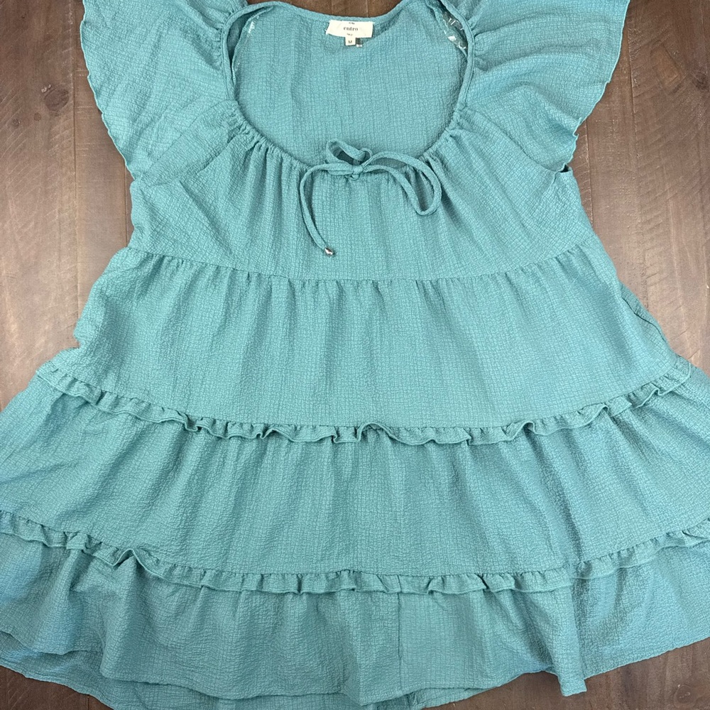 Entro Aqua Ruffle Mini Dress